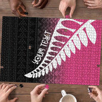 Pink Silver Fern Spirit Taniko Tukutuku Personalised Puzzle - Polynesian Pride