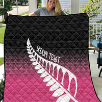Pink Silver Fern Spirit Taniko Tukutuku Personalised Quilt