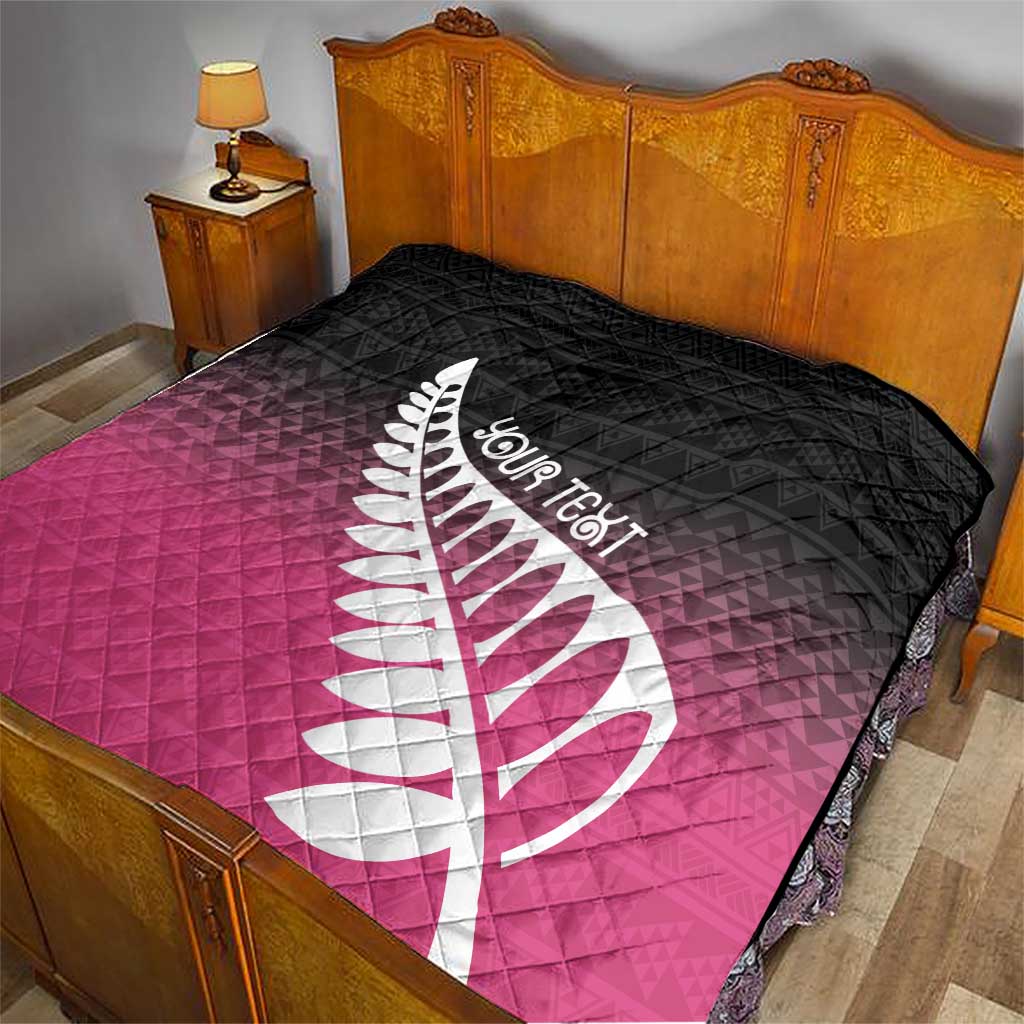 Pink Silver Fern Spirit Taniko Tukutuku Personalised Quilt