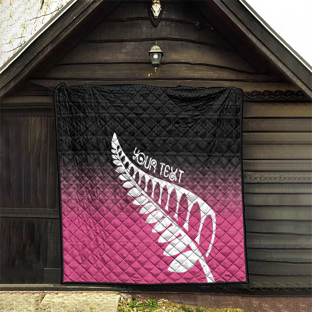 Pink Silver Fern Spirit Taniko Tukutuku Personalised Quilt