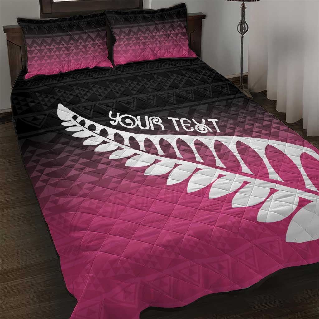 Pink Silver Fern Spirit Taniko Tukutuku Personalised Quilt Bed Set