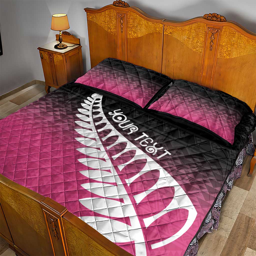 Pink Silver Fern Spirit Taniko Tukutuku Personalised Quilt Bed Set
