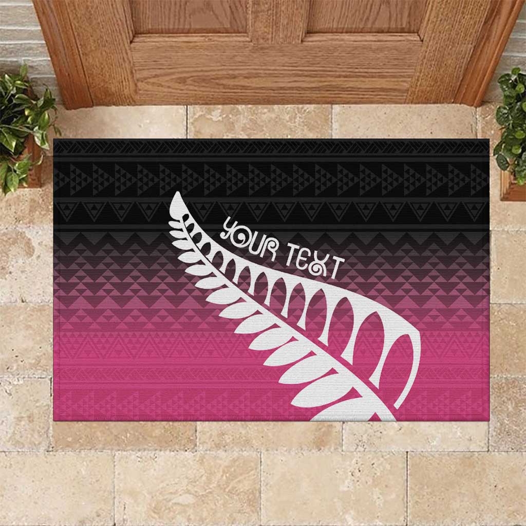 Pink Silver Fern Spirit Taniko Tukutuku Personalised Rubber Doormat