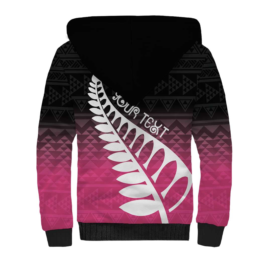 Pink Silver Fern Spirit Taniko Tukutuku Personalised Sherpa Hoodie