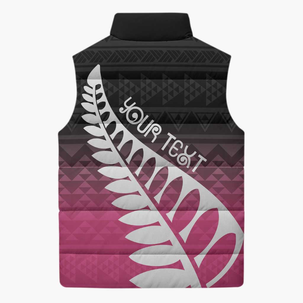 Pink Silver Fern Spirit Taniko Tukutuku Personalised Sleeveless Puffer Jacket - Polynesian Pride
