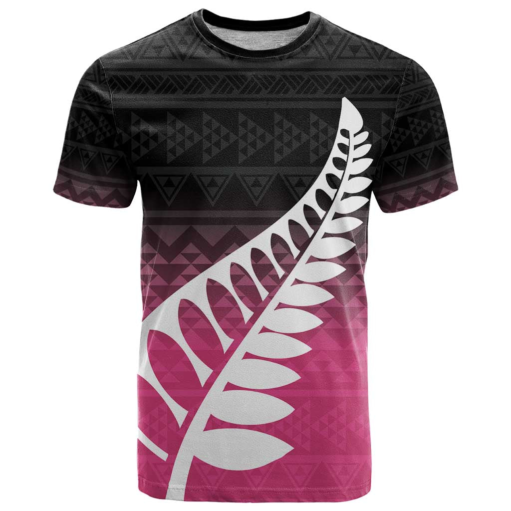 Pink Silver Fern Spirit Taniko Tukutuku Personalised T Shirt LT9 Pink - Polynesian Pride
