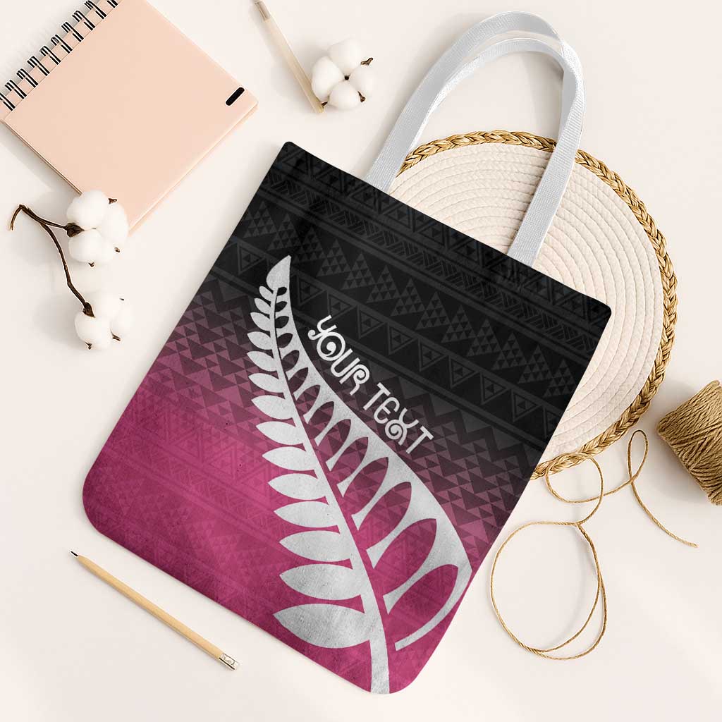 Pink Silver Fern Spirit Taniko Tukutuku Personalised Tote Bag - Polynesian Pride
