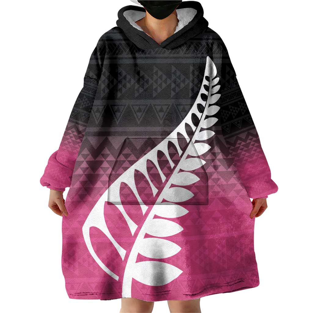 Pink Silver Fern Spirit Taniko Tukutuku Personalised Wearable Blanket Hoodie