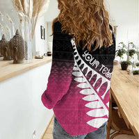 Pink Silver Fern Spirit Taniko Tukutuku Personalised Women Casual Shirt LT9 - Polynesian Pride