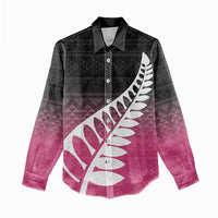 Pink Silver Fern Spirit Taniko Tukutuku Personalised Women Casual Shirt LT9 - Polynesian Pride