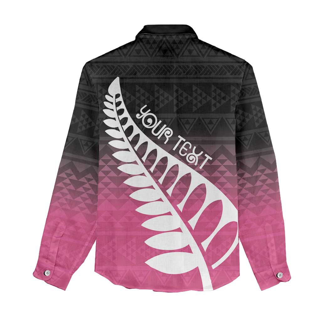 Pink Silver Fern Spirit Taniko Tukutuku Personalised Women Casual Shirt LT9 - Polynesian Pride