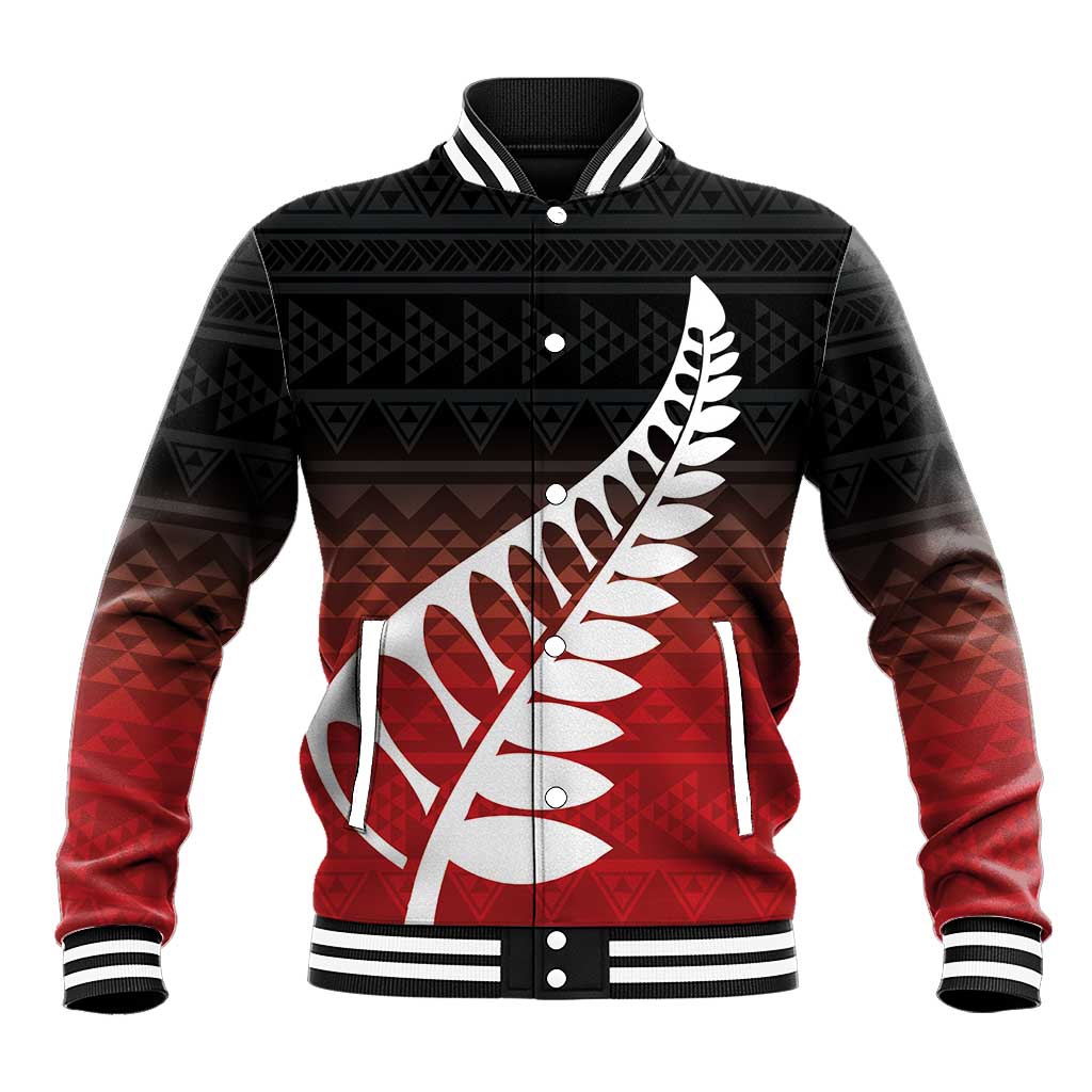 Red Silver Fern Spirit Taniko Tukutuku Personalised Baseball Jacket LT9 Unisex Red - Polynesian Pride