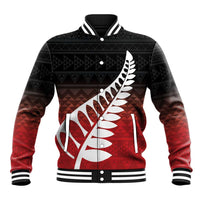 Red Silver Fern Spirit Taniko Tukutuku Personalised Baseball Jacket