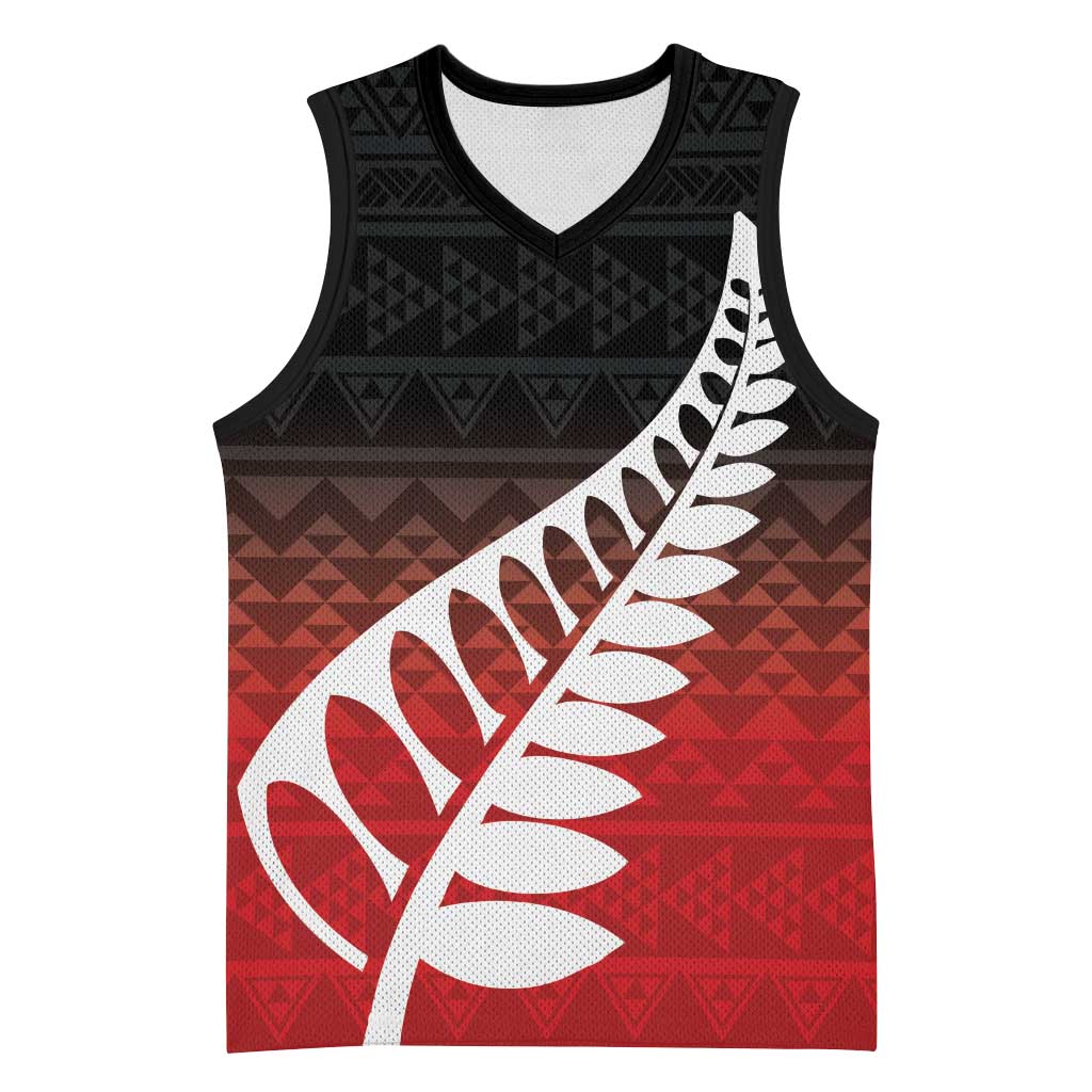 Red Silver Fern Spirit Taniko Tukutuku Personalised Basketball Jersey - Polynesian Pride