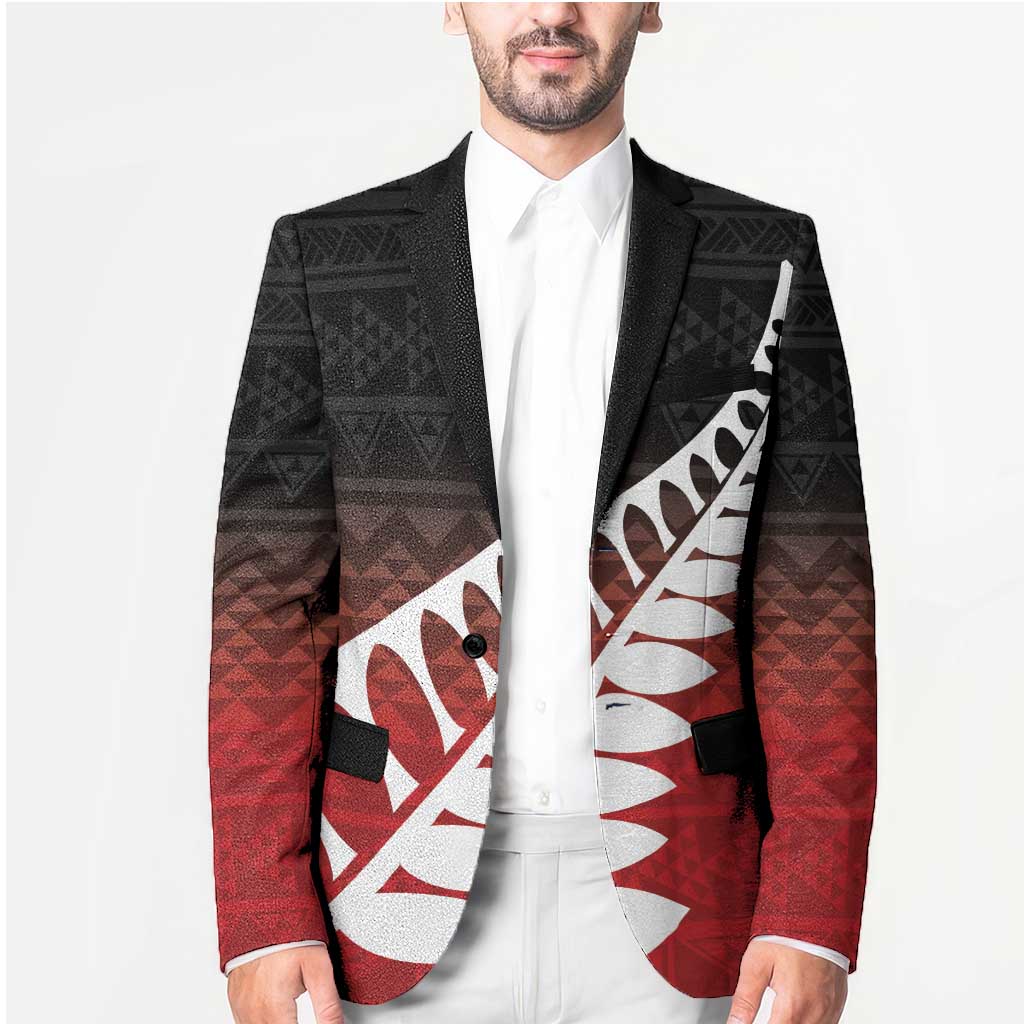 Red Silver Fern Spirit Taniko Tukutuku Personalised Blazer - Polynesian Pride