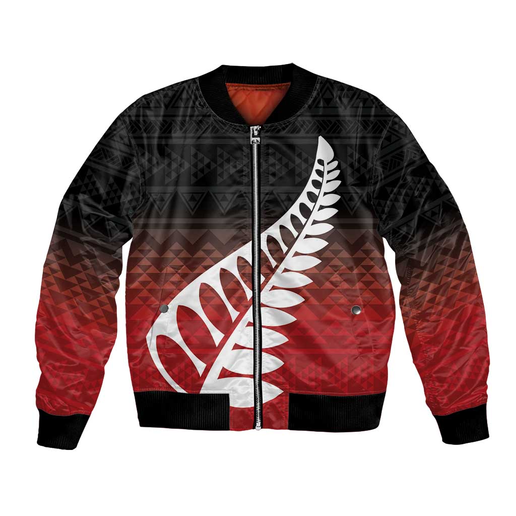 Red Silver Fern Spirit Taniko Tukutuku Personalised Bomber Jacket LT9 Unisex Red - Polynesian Pride