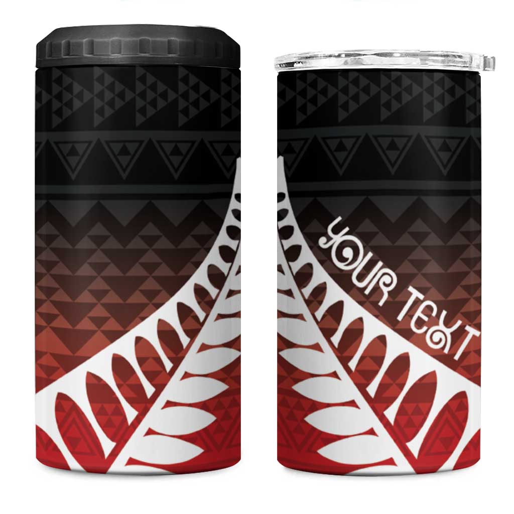 Red Silver Fern Spirit Taniko Tukutuku Personalised 4 in 1 Can Cooler Tumbler LT9 One Size: 16 oz Red - Polynesian Pride