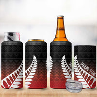 Red Silver Fern Spirit Taniko Tukutuku Personalised 4 in 1 Can Cooler Tumbler LT9 - Polynesian Pride