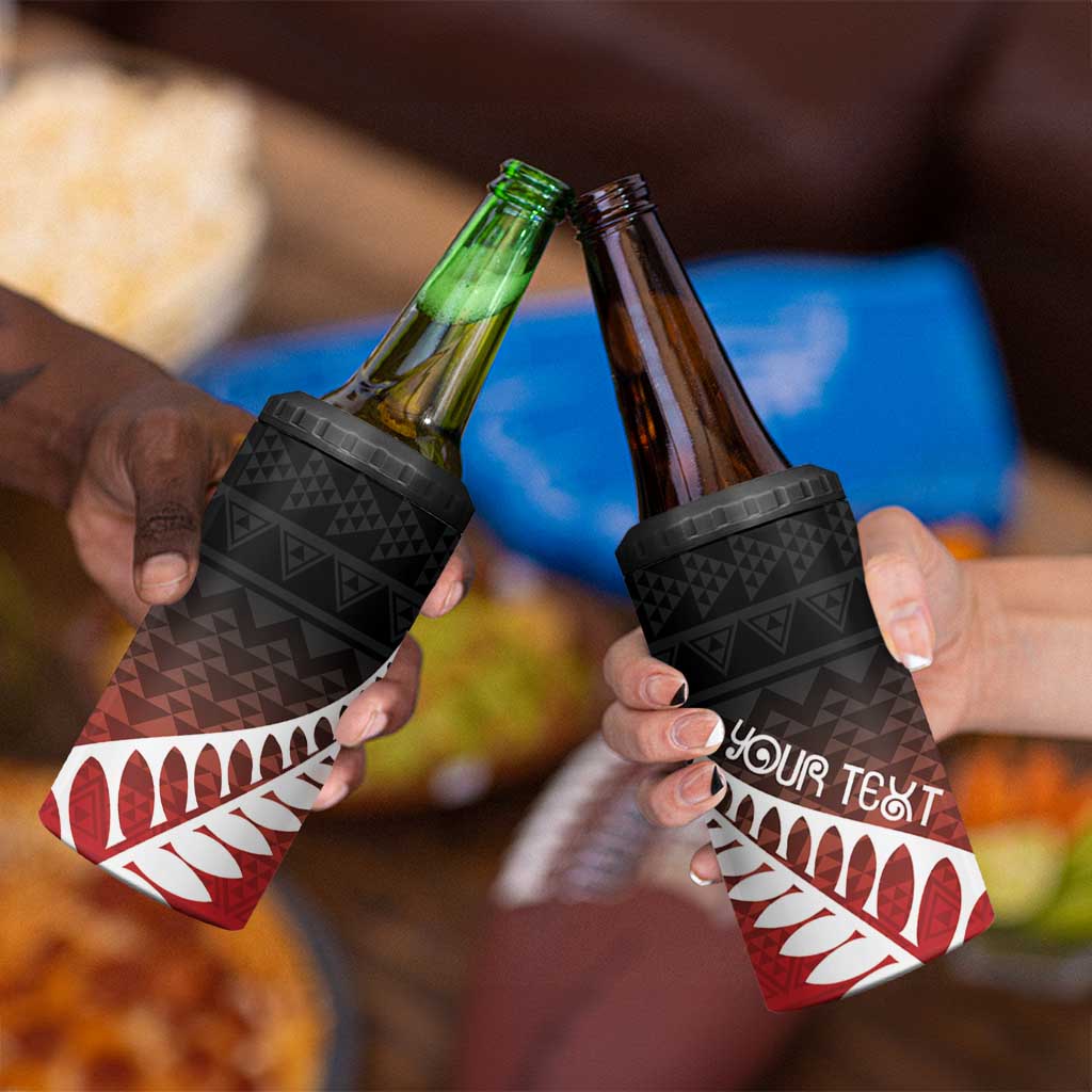 Red Silver Fern Spirit Taniko Tukutuku Personalised 4 in 1 Can Cooler Tumbler LT9 - Polynesian Pride