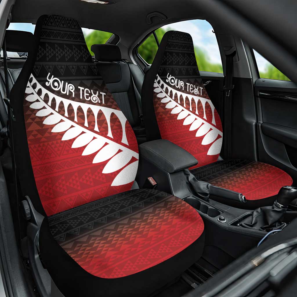 Red Silver Fern Spirit Taniko Tukutuku Personalised Car Seat Cover