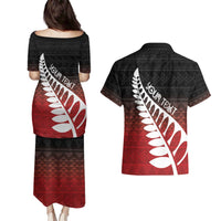 Red Silver Fern Spirit Taniko Tukutuku Personalised Couples Matching Puletasi and Hawaiian Shirt LT9 - Polynesian Pride