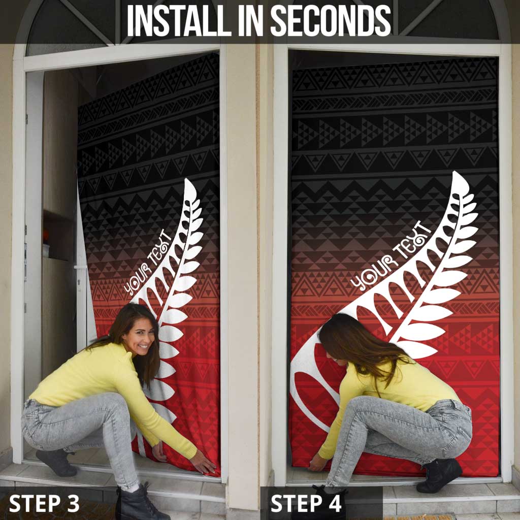 Red Silver Fern Spirit Taniko Tukutuku Personalised Door Cover - Polynesian Pride