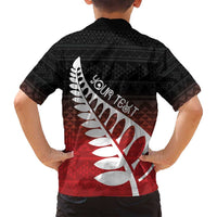 Red Silver Fern Spirit Taniko Tukutuku Personalised Family Matching Long Sleeve Bodycon Dress and Hawaiian Shirt LT9 - Polynesian Pride