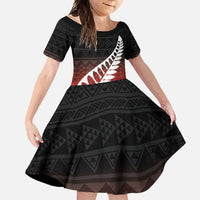 Red Silver Fern Spirit Taniko Tukutuku Personalised Family Matching Mermaid Dress and Hawaiian Shirt LT9 Daughter's Dress Red - Polynesian Pride