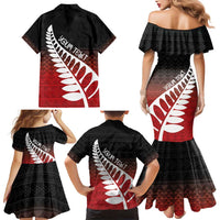 Red Silver Fern Spirit Taniko Tukutuku Personalised Family Matching Mermaid Dress and Hawaiian Shirt LT9 - Polynesian Pride