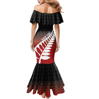 Red Silver Fern Spirit Taniko Tukutuku Personalised Family Matching Mermaid Dress and Hawaiian Shirt LT9 - Polynesian Pride