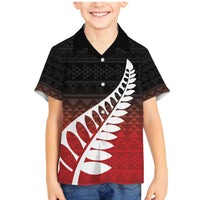 Red Silver Fern Spirit Taniko Tukutuku Personalised Family Matching Mermaid Dress and Hawaiian Shirt LT9 Son's Shirt Red - Polynesian Pride