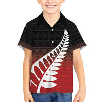 Red Silver Fern Spirit Taniko Tukutuku Personalised Family Matching Off Shoulder Short Dress and Hawaiian Shirt