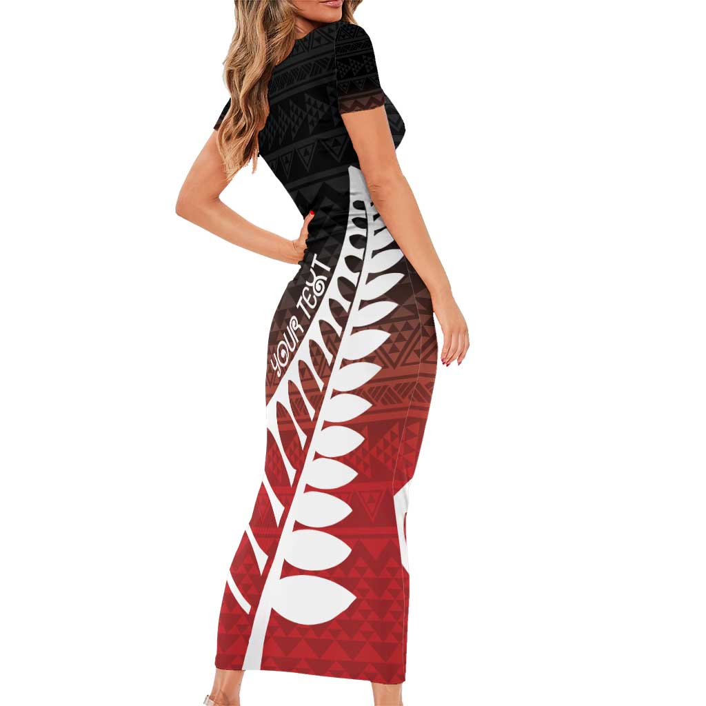 Red Silver Fern Spirit Taniko Tukutuku Personalised Family Matching Short Sleeve Bodycon Dress and Hawaiian Shirt LT9 - Polynesian Pride