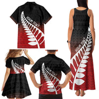 Red Silver Fern Spirit Taniko Tukutuku Personalised Family Matching Tank Maxi Dress and Hawaiian Shirt LT9 - Polynesian Pride
