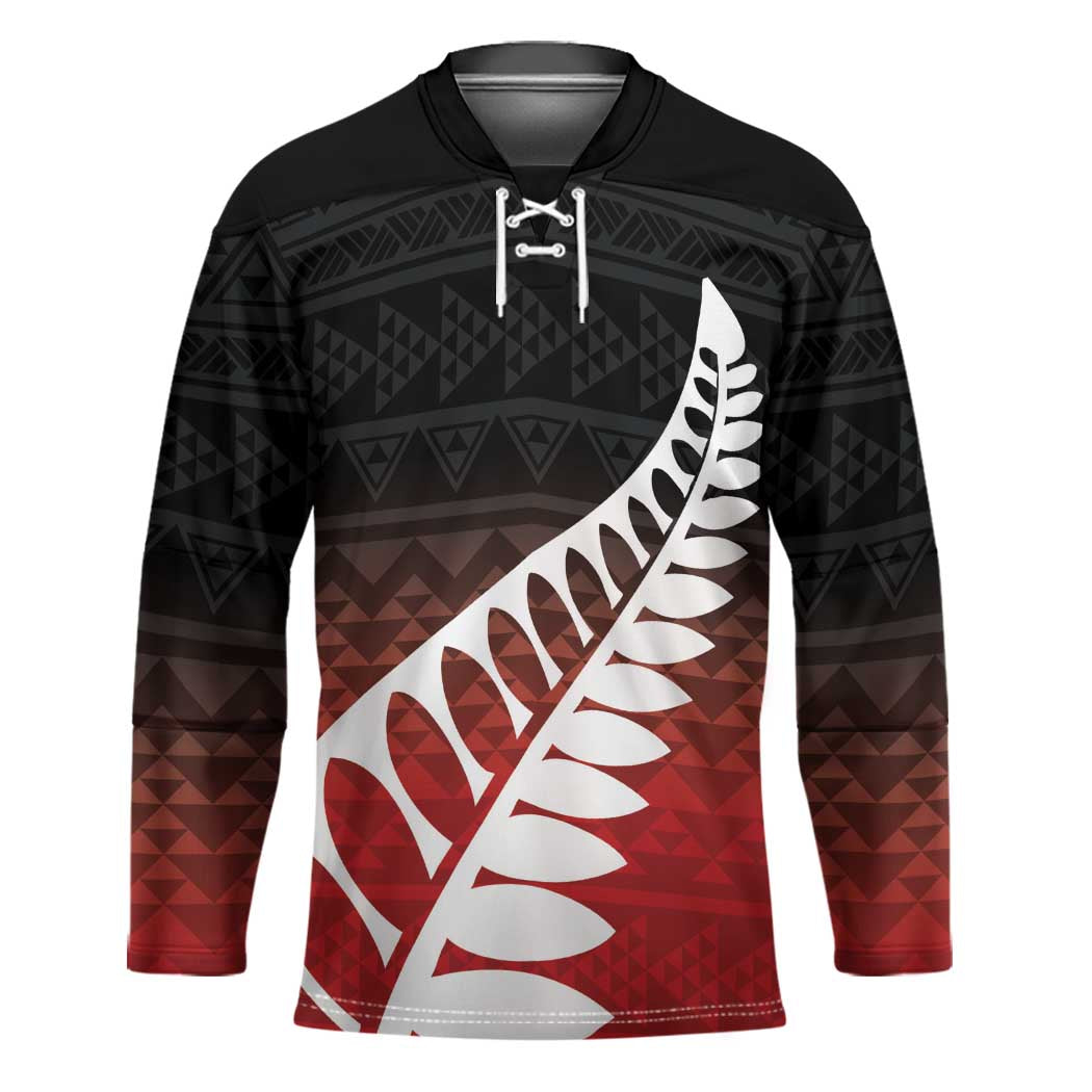 Red Silver Fern Spirit Taniko Tukutuku Personalised Hockey Jersey - Polynesian Pride