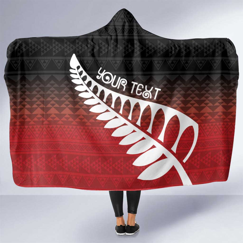 Red Silver Fern Spirit Taniko Tukutuku Personalised Hooded Blanket