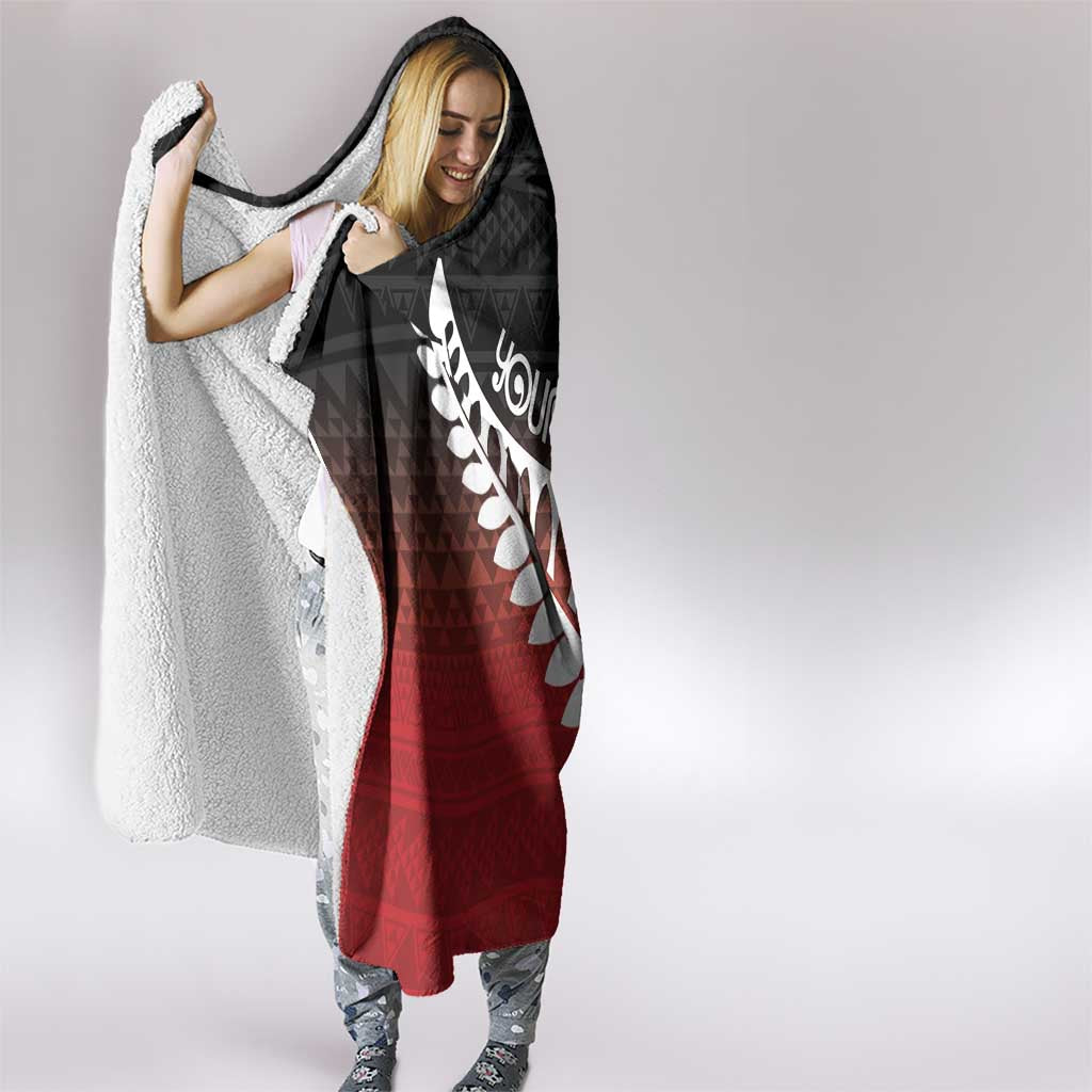 Red Silver Fern Spirit Taniko Tukutuku Personalised Hooded Blanket
