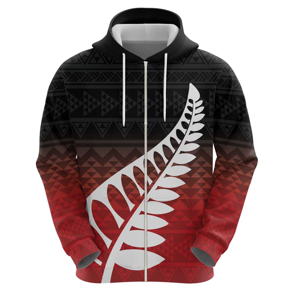 Red Silver Fern Spirit Taniko Tukutuku Personalised Hoodie