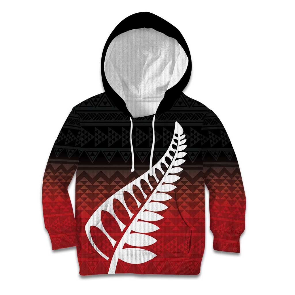 Red Silver Fern Spirit Taniko Tukutuku Personalised Kid Hoodie