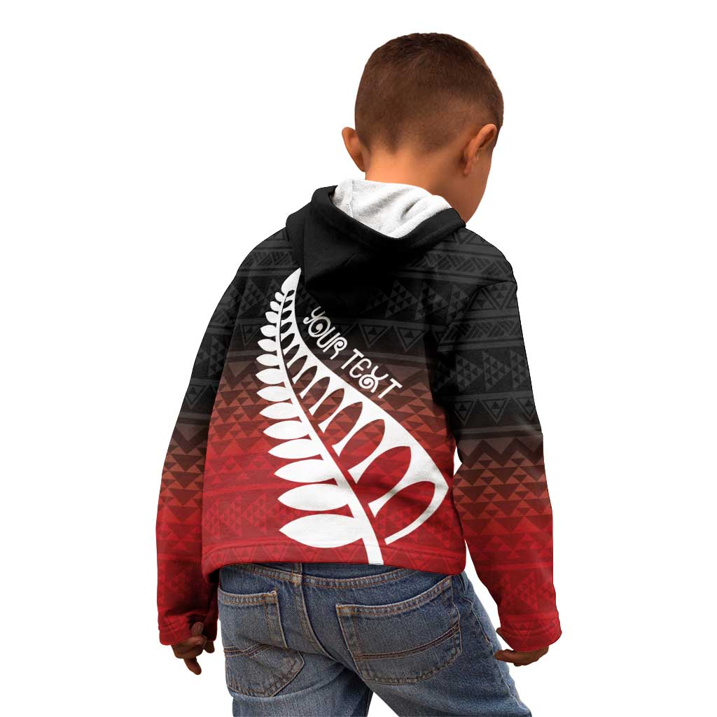 Red Silver Fern Spirit Taniko Tukutuku Personalised Kid Hoodie