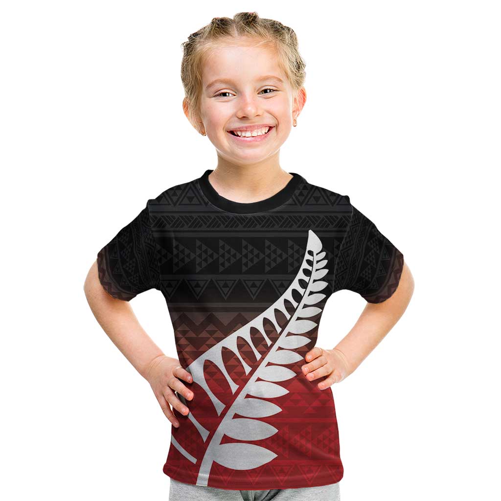 Red Silver Fern Spirit Taniko Tukutuku Personalised Kid T Shirt LT9 Red - Polynesian Pride