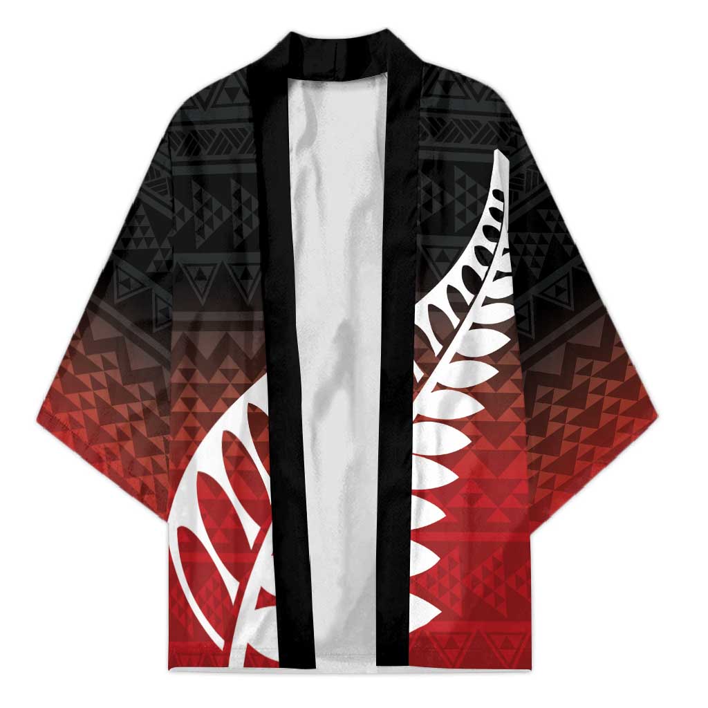 Red Silver Fern Spirit Taniko Tukutuku Personalised Kimono - Polynesian Pride