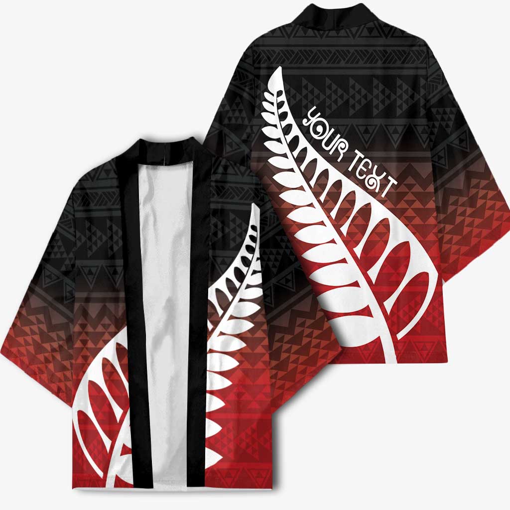 Red Silver Fern Spirit Taniko Tukutuku Personalised Kimono - Polynesian Pride