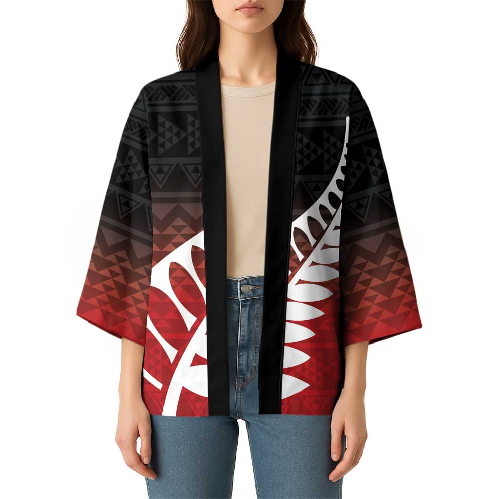 Red Silver Fern Spirit Taniko Tukutuku Personalised Kimono - Polynesian Pride