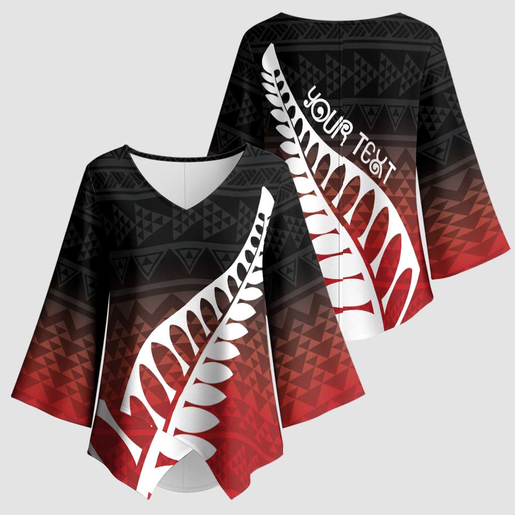 Red Silver Fern Spirit Taniko Tukutuku Personalised Kimono Sleeve Blouse - Polynesian Pride