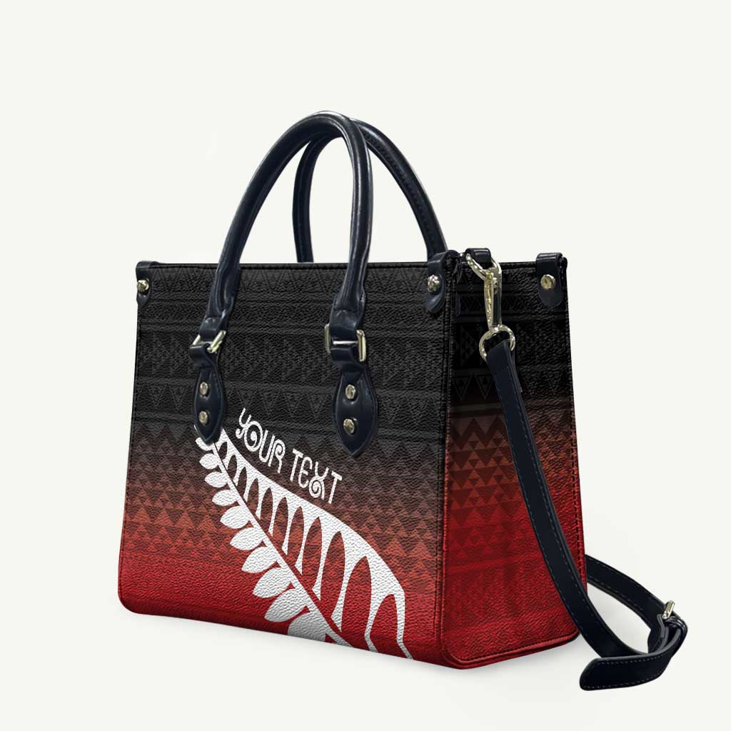 Red Silver Fern Spirit Taniko Tukutuku Personalised Leather Bag - Polynesian Pride