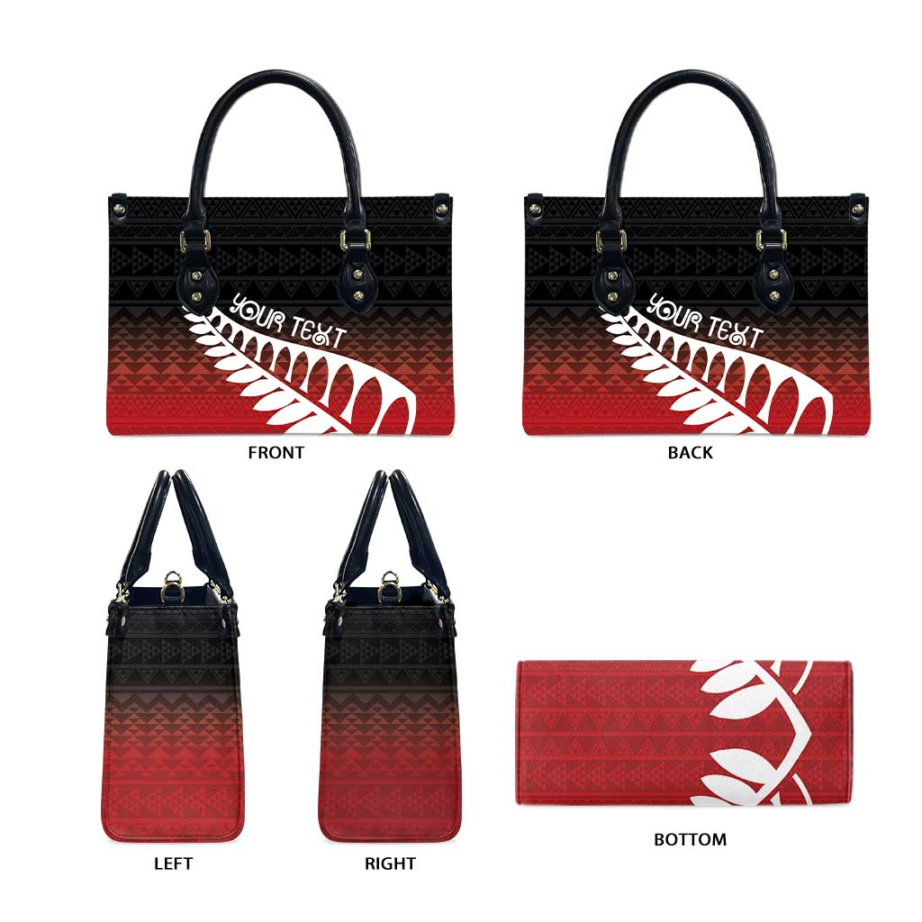 Red Silver Fern Spirit Taniko Tukutuku Personalised Leather Bag - Polynesian Pride