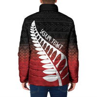 Red Silver Fern Spirit Taniko Tukutuku Personalised Padded Jacket - Polynesian Pride