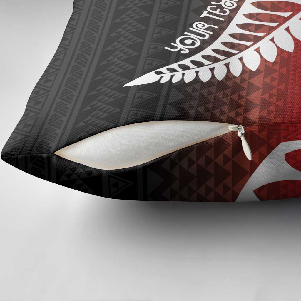 Red Silver Fern Spirit Taniko Tukutuku Personalised Pillow Cover LT9 - Polynesian Pride