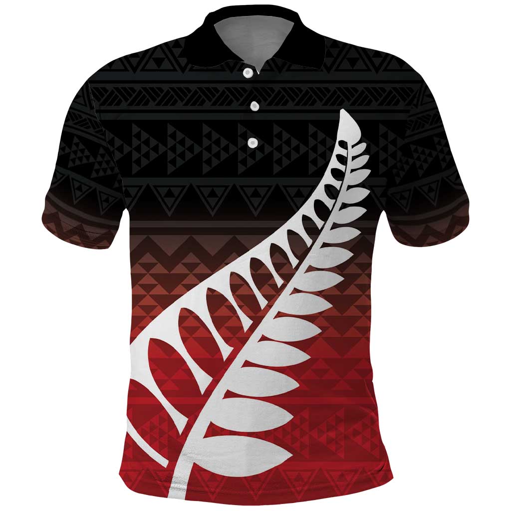 Red Silver Fern Spirit Taniko Tukutuku Personalised Polo Shirt